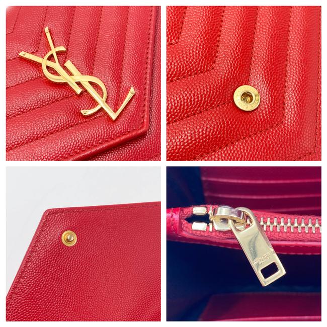 Saint Laurent Chain Wallet Grain De Poudre Matelasse Chevron Monogram Red Leather Shoulder Bag