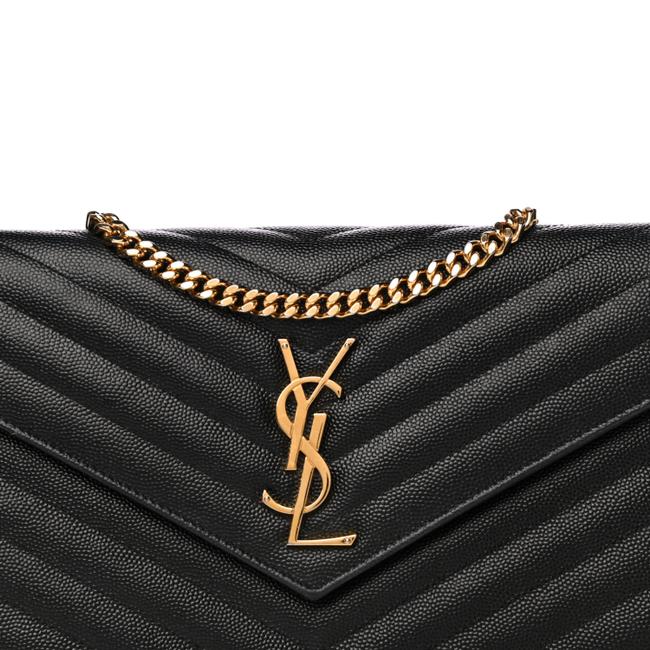 Saint Laurent Chain Wallet Grain De Poudre Matelasse Chevron Monogram Woc Black Leather Shoulder Bag