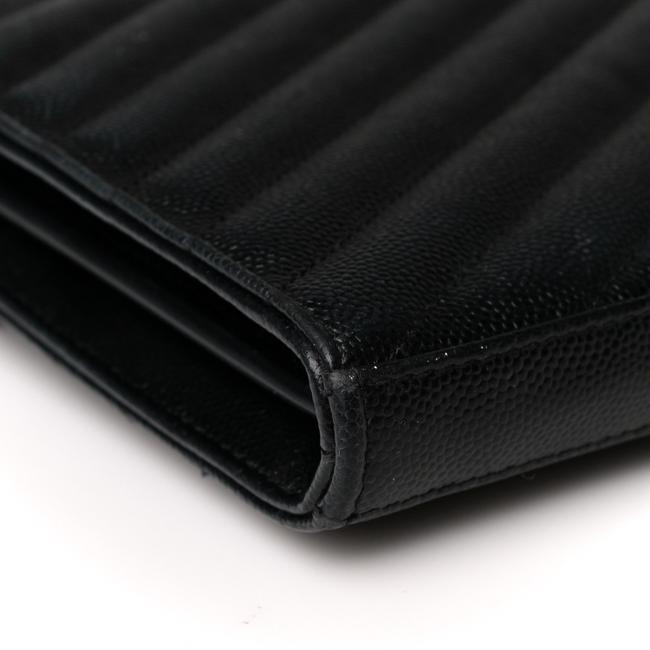 Saint Laurent Chain Wallet Grain De Poudre Matelasse Chevron Monogram Woc Black Leather Shoulder Bag