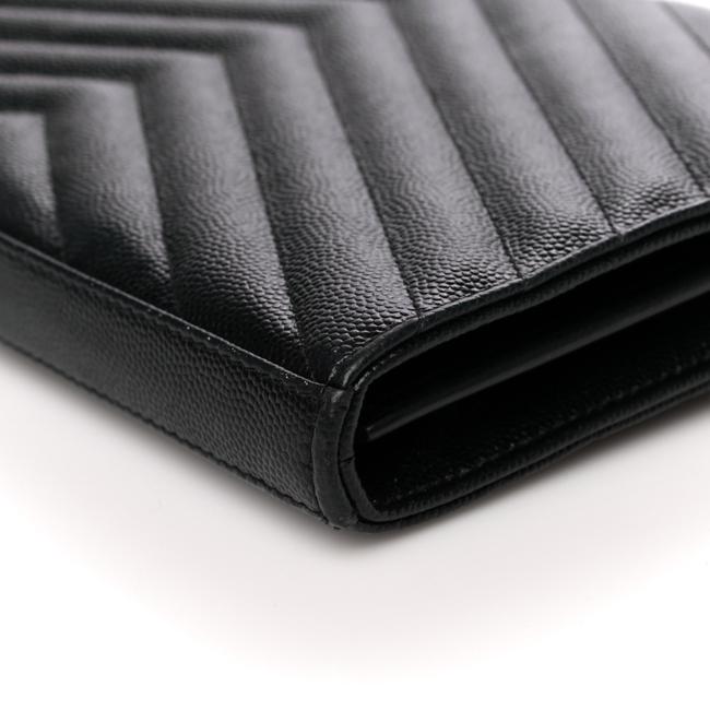 Saint Laurent Chain Wallet Grain De Poudre Matelasse Chevron Monogram Woc Black Leather Shoulder Bag