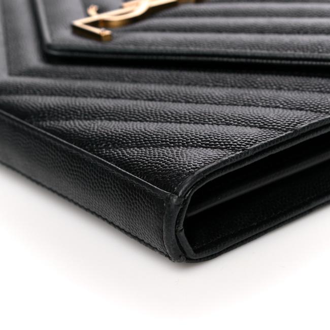 Saint Laurent Chain Wallet Grain De Poudre Matelasse Chevron Monogram Woc Black Leather Shoulder Bag