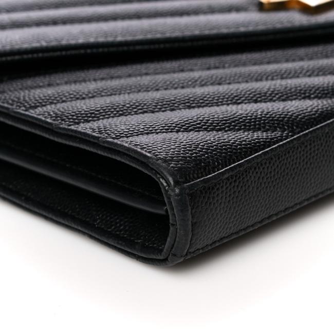 Saint Laurent Chain Wallet Grain De Poudre Matelasse Chevron Monogram Woc Black Leather Shoulder Bag