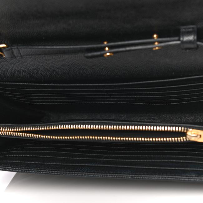 Saint Laurent Chain Wallet Grain De Poudre Matelasse Chevron Monogram Woc Black Leather Shoulder Bag