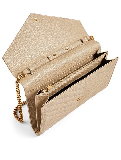 Saint Laurent Chain Wallet Grain De Poudre Matelasse Monogram Beige Leather Cross Body Bag