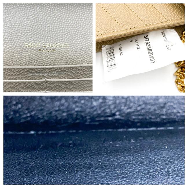 Saint Laurent Chain Wallet Grain De Poudre Matelasse Monogram Beige Leather Cross Body Bag