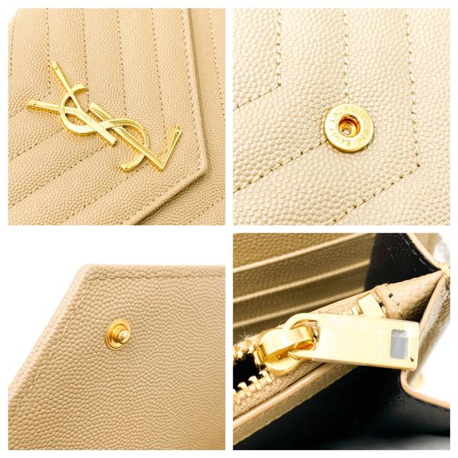 Saint Laurent Chain Wallet Grain De Poudre Matelasse Monogram Beige Leather Cross Body Bag