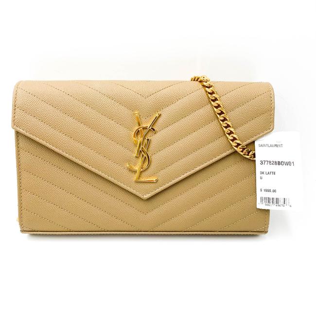 Saint Laurent Chain Wallet Grain De Poudre Matelasse Monogram Beige Leather Cross Body Bag
