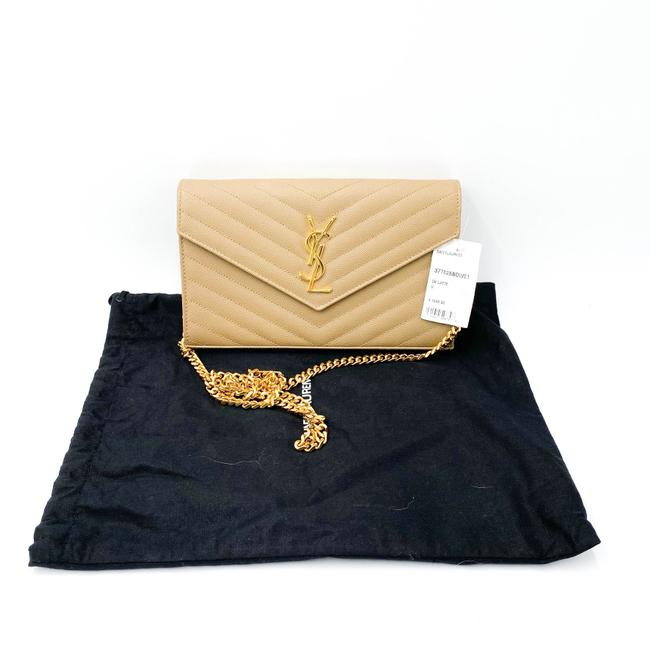 Saint Laurent Chain Wallet Grain De Poudre Matelasse Monogram Beige Leather Cross Body Bag
