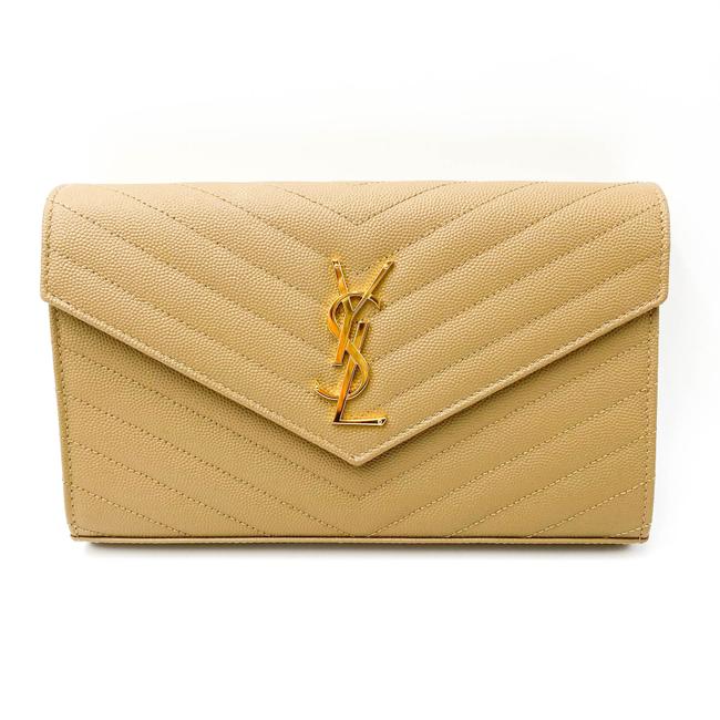 Saint Laurent Chain Wallet Grain De Poudre Matelasse Monogram Beige Leather Cross Body Bag