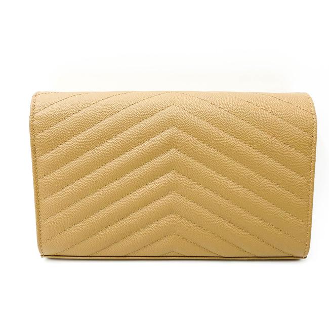 Saint Laurent Chain Wallet Grain De Poudre Matelasse Monogram Beige Leather Cross Body Bag