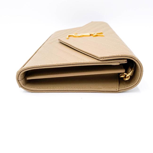 Saint Laurent Chain Wallet Grain De Poudre Matelasse Monogram Beige Leather Cross Body Bag