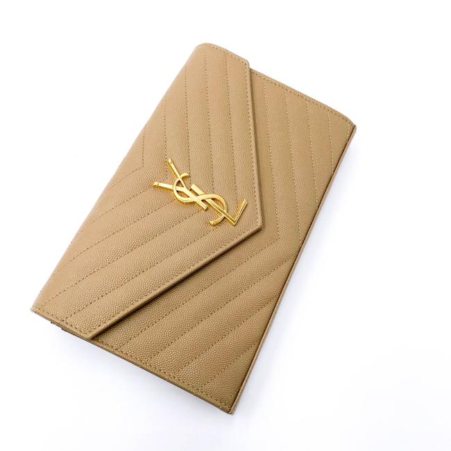 Saint Laurent Chain Wallet Grain De Poudre Matelasse Monogram Beige Leather Cross Body Bag