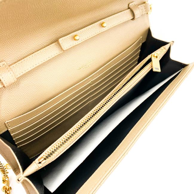 Saint Laurent Chain Wallet Grain De Poudre Matelasse Monogram Beige Leather Cross Body Bag