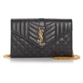 Saint Laurent Chain Wallet Grain De Poudre Mixed Matelasse Triquilt Monogram Black Leather Shoulder Bag