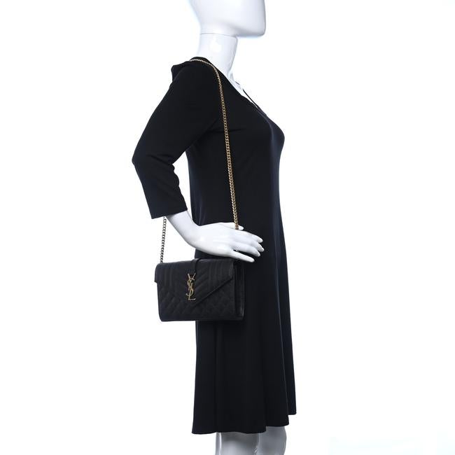 Saint Laurent Chain Wallet Grain De Poudre Mixed Matelasse Triquilt Monogram Black Leather Shoulder Bag