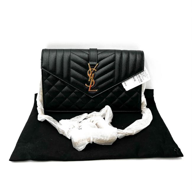 Saint Laurent Chain Wallet Grain De Poudre Mixed Matelasse Triquilt Monogram Black Leather Shoulder Bag