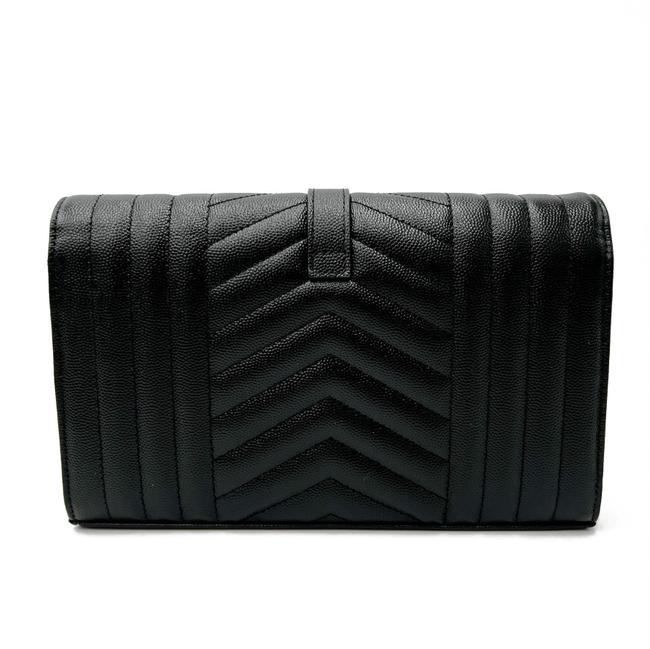 Saint Laurent Chain Wallet Grain De Poudre Mixed Matelasse Triquilt Monogram Black Leather Shoulder Bag