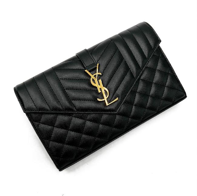 Saint Laurent Chain Wallet Grain De Poudre Mixed Matelasse Triquilt Monogram Black Leather Shoulder Bag