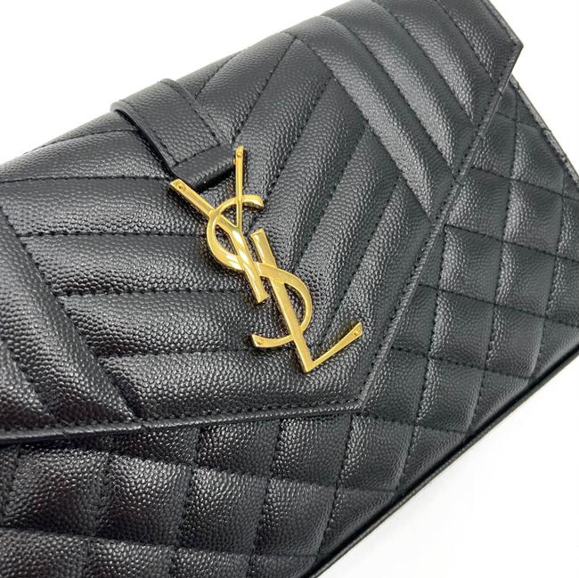 Saint Laurent Chain Wallet Grain De Poudre Mixed Matelasse Triquilt Monogram Black Leather Shoulder Bag