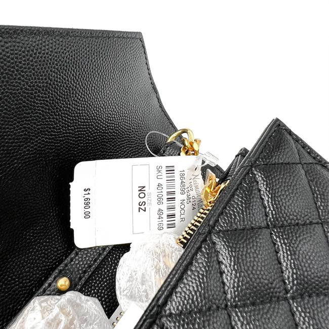 Saint Laurent Chain Wallet Grain De Poudre Mixed Matelasse Triquilt Monogram Black Leather Shoulder Bag