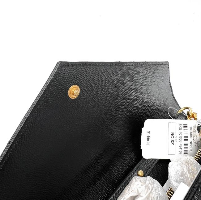 Saint Laurent Chain Wallet Grain De Poudre Mixed Matelasse Triquilt Monogram Black Leather Shoulder Bag
