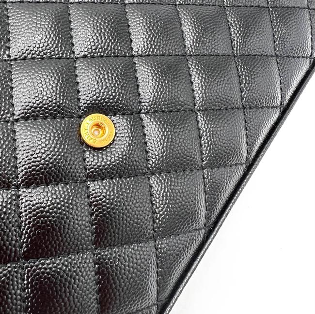 Saint Laurent Chain Wallet Grain De Poudre Mixed Matelasse Triquilt Monogram Black Leather Shoulder Bag