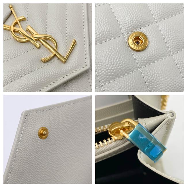 Saint Laurent Chain Wallet Grain De Poudre Mixed Matelasse Triquilt Crema White Leather Shoulder Bag