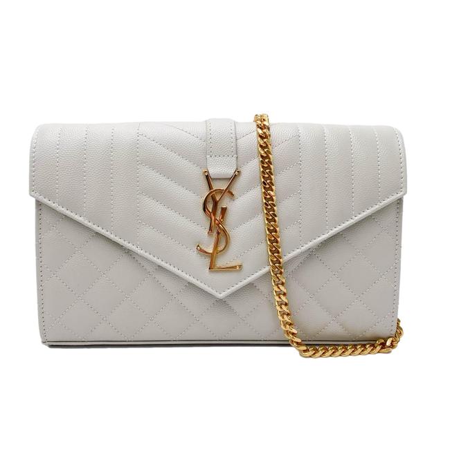 Saint Laurent Chain Wallet Grain De Poudre Mixed Matelasse Triquilt Crema White Leather Shoulder Bag