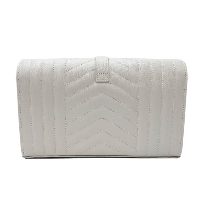 Saint Laurent Chain Wallet Grain De Poudre Mixed Matelasse Triquilt Crema White Leather Shoulder Bag