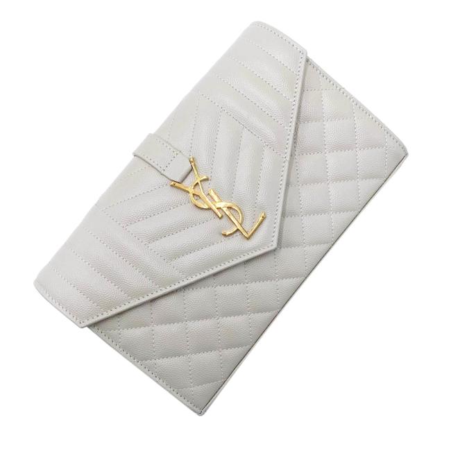 Saint Laurent Chain Wallet Grain De Poudre Mixed Matelasse Triquilt Crema White Leather Shoulder Bag