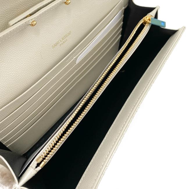 Saint Laurent Chain Wallet Grain De Poudre Mixed Matelasse Triquilt Crema White Leather Shoulder Bag