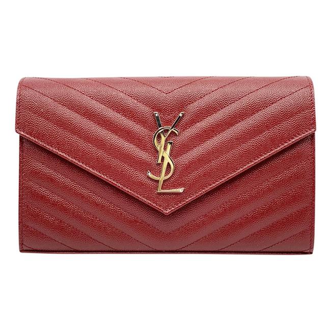 Saint Laurent Chain Wallet Medium Envelope Monogram Red Leather Cross Body Bag