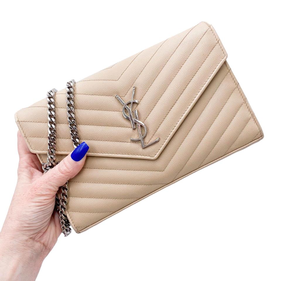 Saint Laurent Chain Wallet Medium Woc Monogram Beige Leather Cross Body Bag