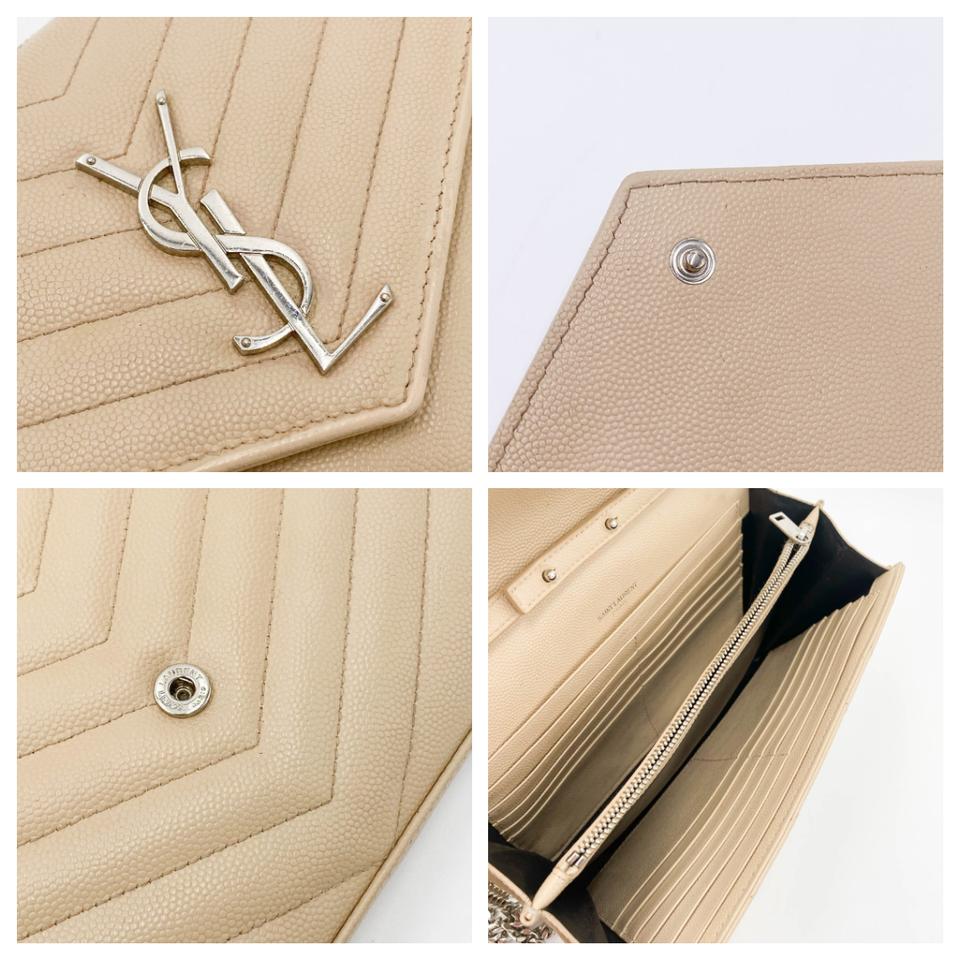 Saint Laurent Chain Wallet Medium Woc Monogram Beige Leather Cross Body Bag