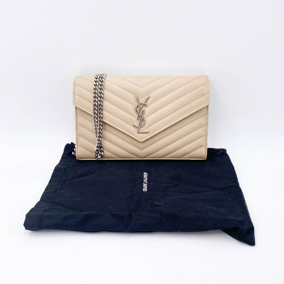 Saint Laurent Chain Wallet Medium Woc Monogram Beige Leather Cross Body Bag
