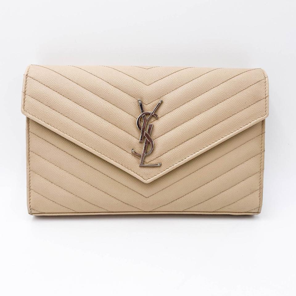 Saint Laurent Chain Wallet Medium Woc Monogram Beige Leather Cross Body Bag