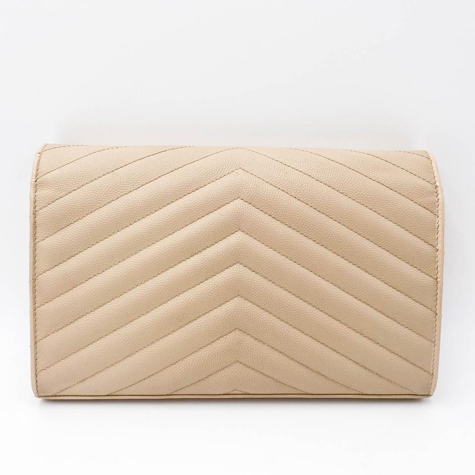 Saint Laurent Chain Wallet Medium Woc Monogram Beige Leather Cross Body Bag