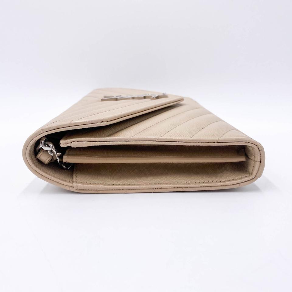Saint Laurent Chain Wallet Medium Woc Monogram Beige Leather Cross Body Bag