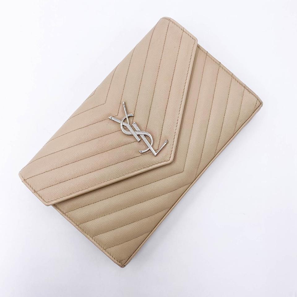 Saint Laurent Chain Wallet Medium Woc Monogram Beige Leather Cross Body Bag