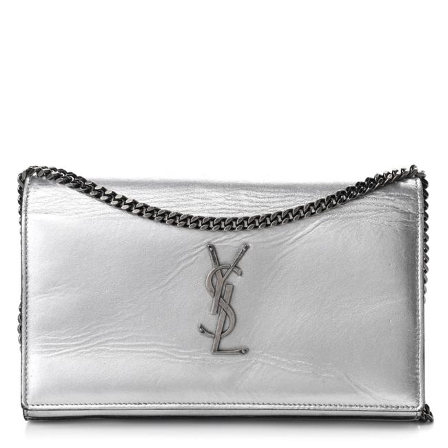 Saint Laurent Chain Wallet Metallic Calfskin Monogram Argento Silver Leather Shoulder Bag