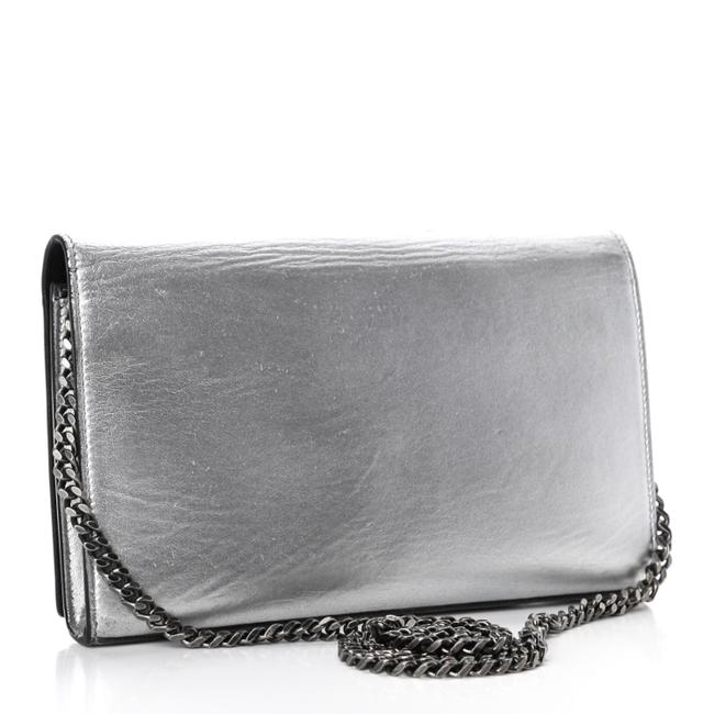 Saint Laurent Chain Wallet Metallic Calfskin Monogram Argento Silver Leather Shoulder Bag