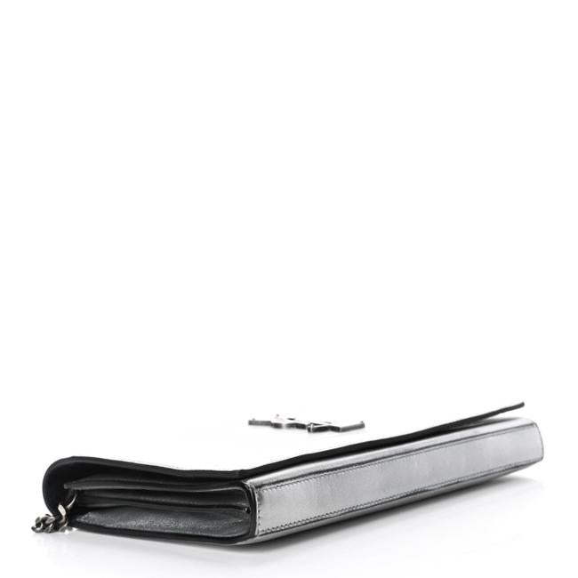 Saint Laurent Chain Wallet Metallic Calfskin Monogram Argento Silver Leather Shoulder Bag