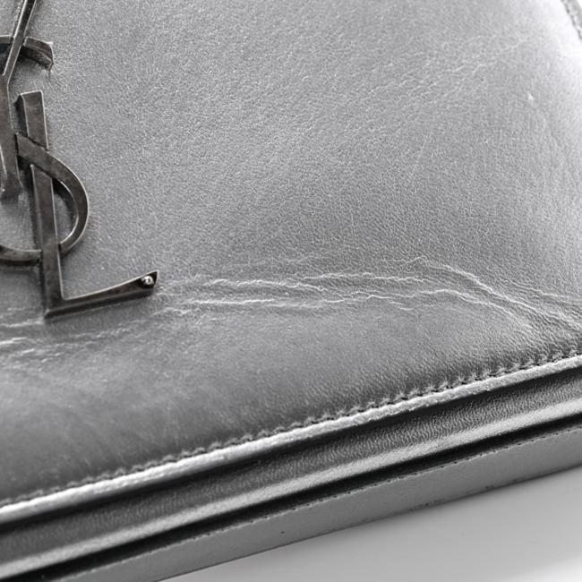 Saint Laurent Chain Wallet Metallic Calfskin Monogram Argento Silver Leather Shoulder Bag