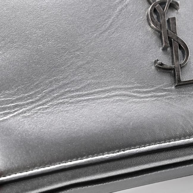 Saint Laurent Chain Wallet Metallic Calfskin Monogram Argento Silver Leather Shoulder Bag