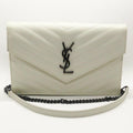 Saint Laurent Chain Wallet Monogram Envelope Grain De Poudre Matelasse Chevron Dove White Leather Shoulder Bag