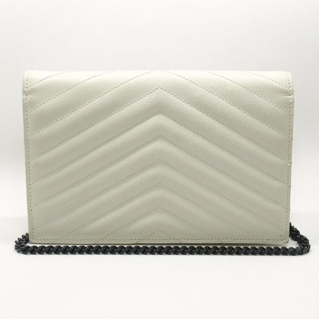Saint Laurent Chain Wallet Monogram Envelope Grain De Poudre Matelasse Chevron Dove White Leather Shoulder Bag