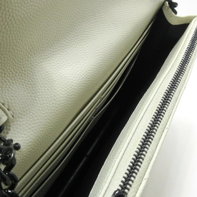 Saint Laurent Chain Wallet Monogram Envelope Grain De Poudre Matelasse Chevron Dove White Leather Shoulder Bag