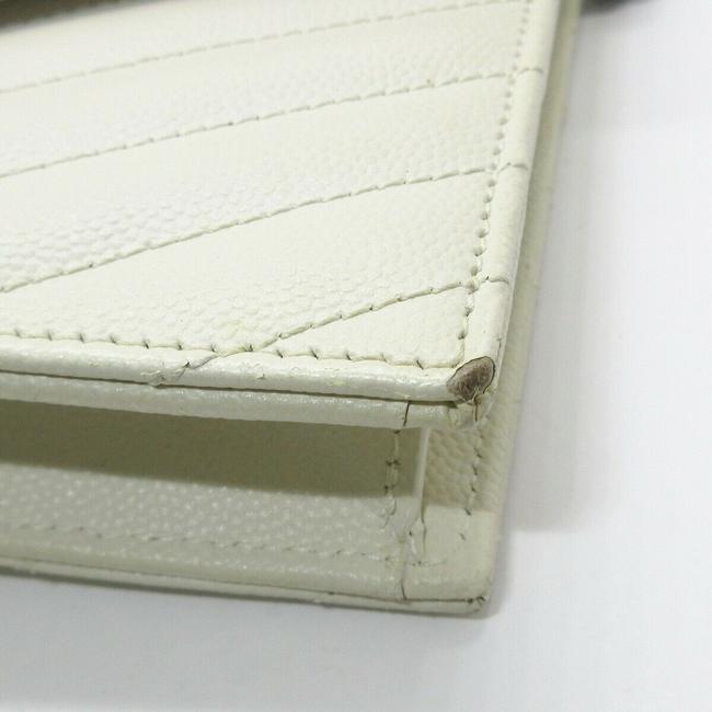 Saint Laurent Chain Wallet Monogram Envelope Grain De Poudre Matelasse Chevron Dove White Leather Shoulder Bag