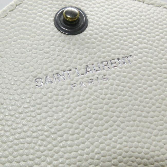 Saint Laurent Chain Wallet Monogram Envelope Grain De Poudre Matelasse Chevron Dove White Leather Shoulder Bag