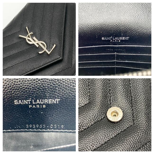 Saint Laurent Chain Wallet Monogram Envelope Grain De Poudre Matelasse Chevron Woc Black Leather Shoulder Bag